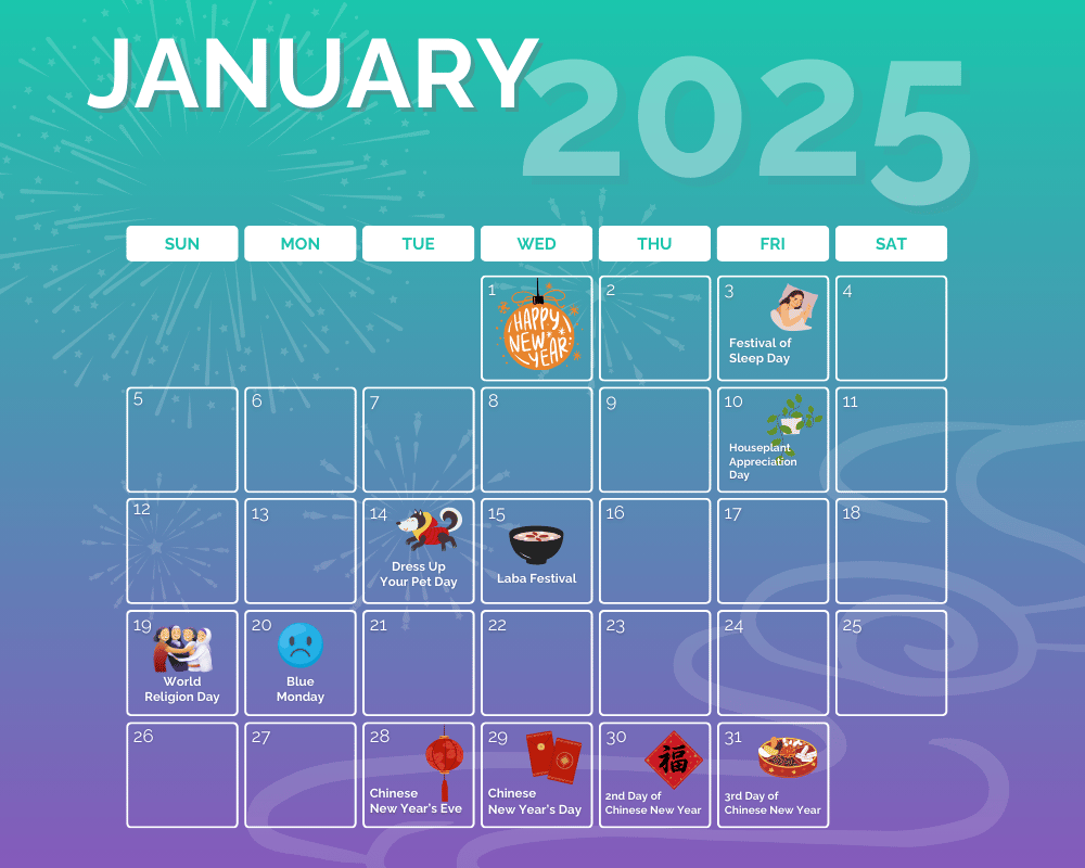 Marketing calendar for January 2025